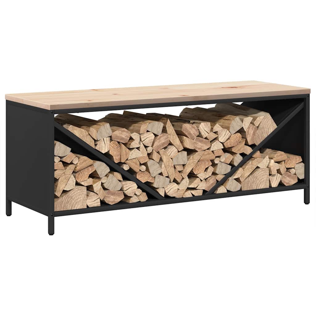 vidaXL Firewood Rack with Wooden Top Black 100.5x35.5x40 cm