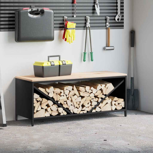 vidaXL Firewood Rack with Wooden Top Black 100,5x35,5x40 cm