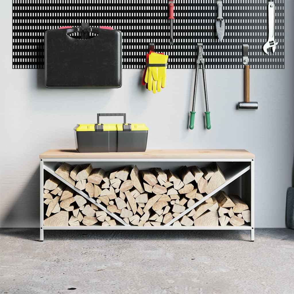 vidaXL Firewood Rack with Wooden Top White 100.5x35.5x40 cm