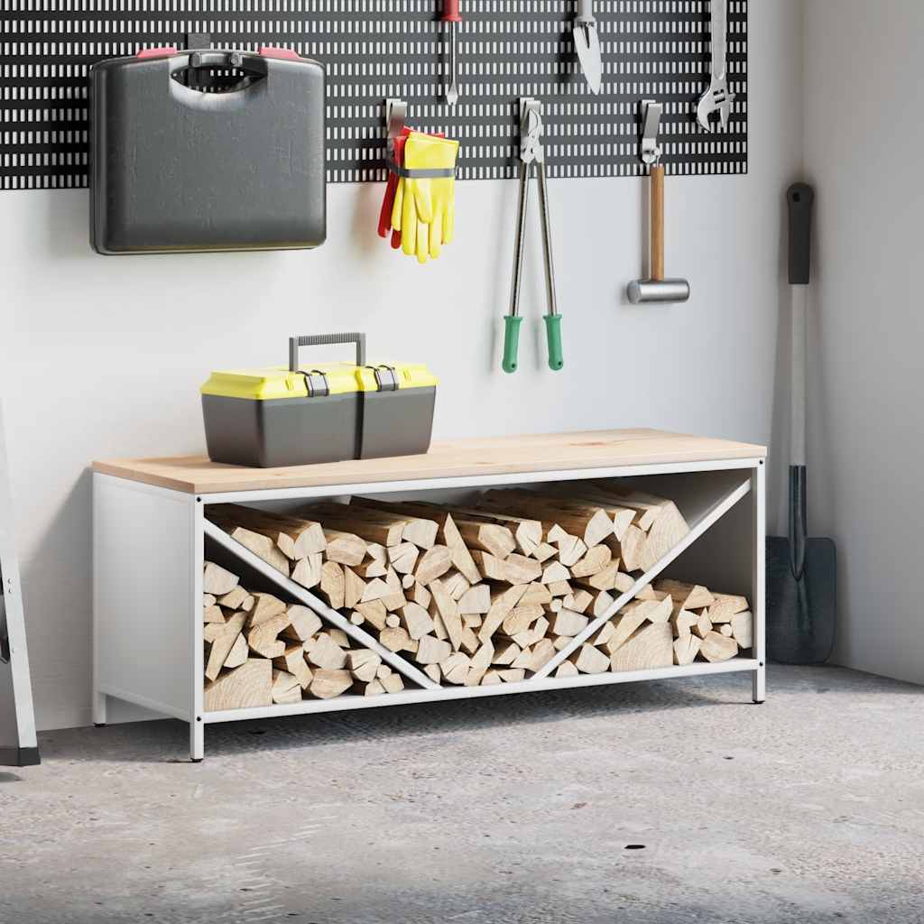 vidaXL Firewood Rack with Wooden Top White 100.5x35.5x40 cm