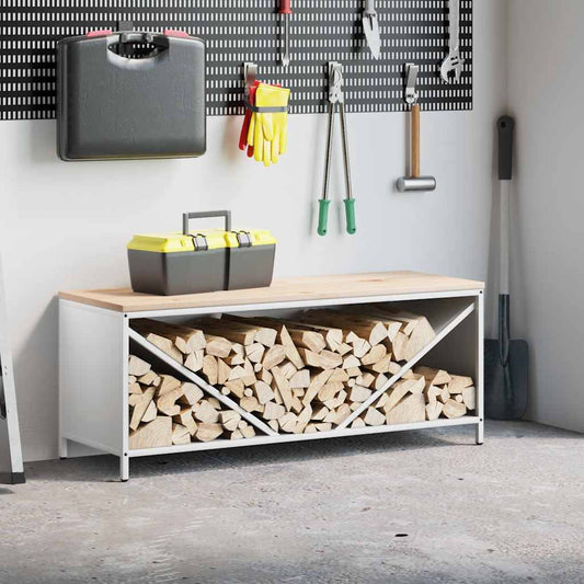 vidaXL Firewood Rack with Wooden Top White 100,5x35,5x40 cm