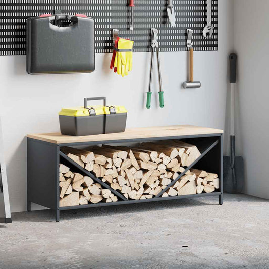 vidaXL Firewood Rack with Wooden Top Anthracite 100,5x35,5x40 cm
