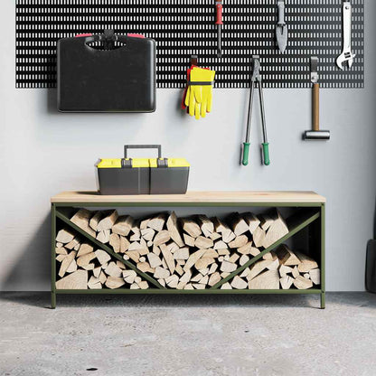 vidaXL Firewood Rack with Wooden Top Olive Green 100.5x35.5x40 cm