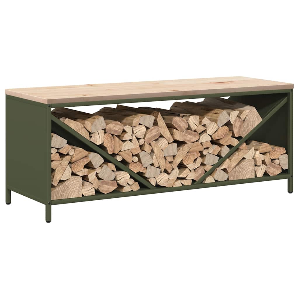 vidaXL Firewood Rack with Wooden Top Olive Green 100.5x35.5x40 cm