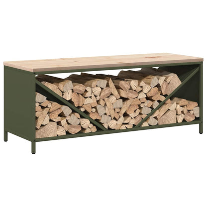 vidaXL Firewood Rack with Wooden Top Olive Green 100.5x35.5x40 cm