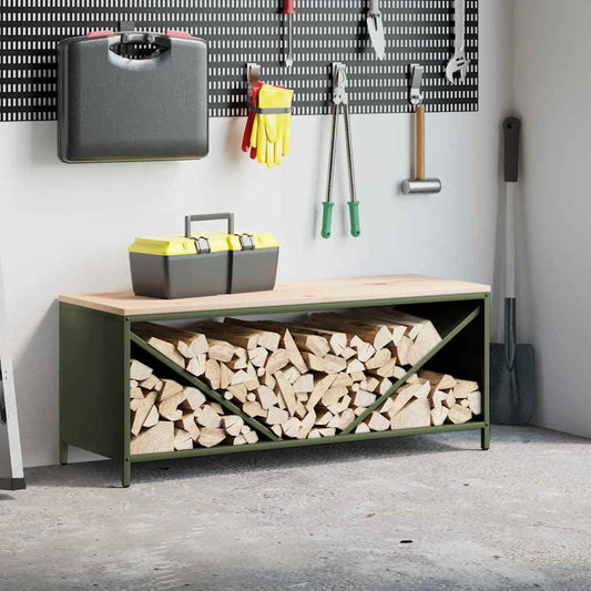 vidaXL Firewood Rack with Wooden Top Olive Green 100,5x35,5x40 cm