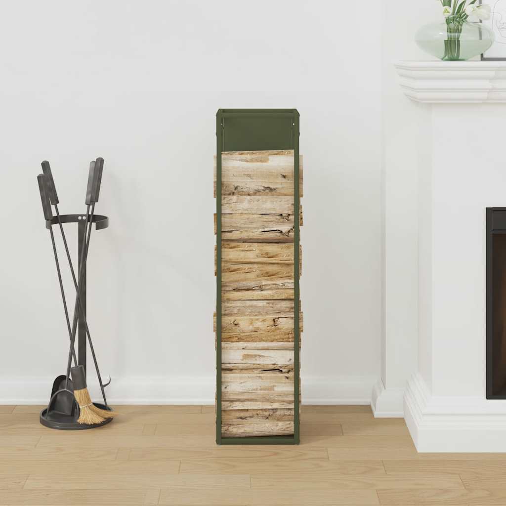vidaXL Firewood Rack Olive Green 25x25x100 cm Cold-rolled steel