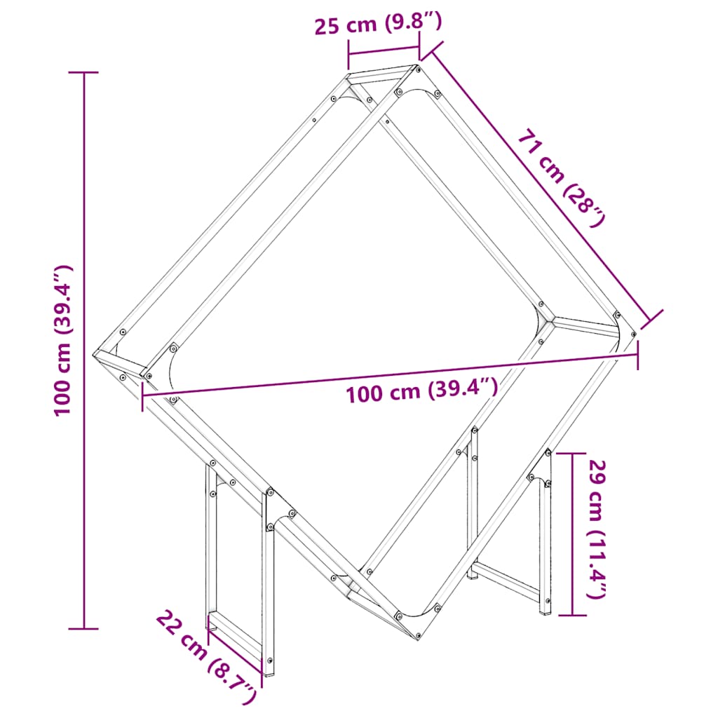 vidaXL Firewood Rack Black 100x25x100 cm Cold-rolled steel