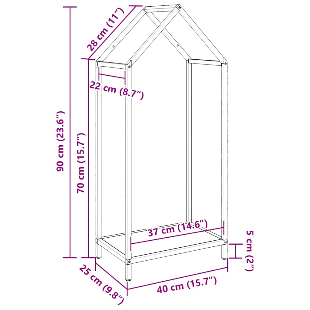 vidaXL Firewood Rack Black 40x25x90 cm Cold-rolled steel