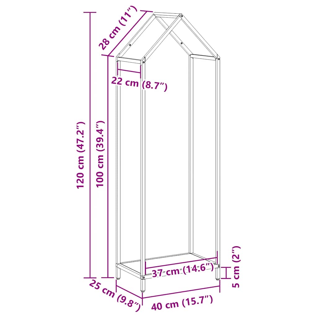 vidaXL Firewood Rack Anthracite 40x25x120 cm Cold-rolled steel