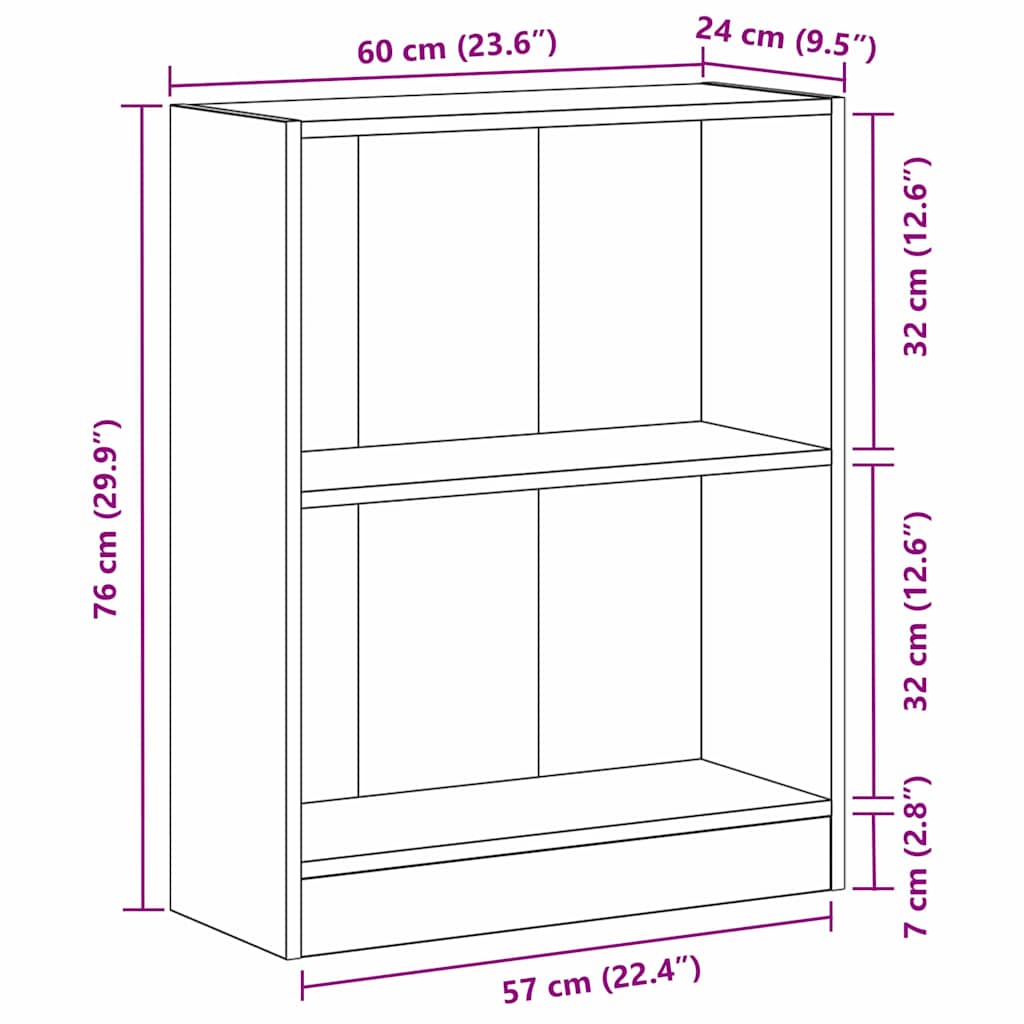 vidaXL Book Cabinet 60 x 24 x 76 cm Engineered Wood Black Oak
