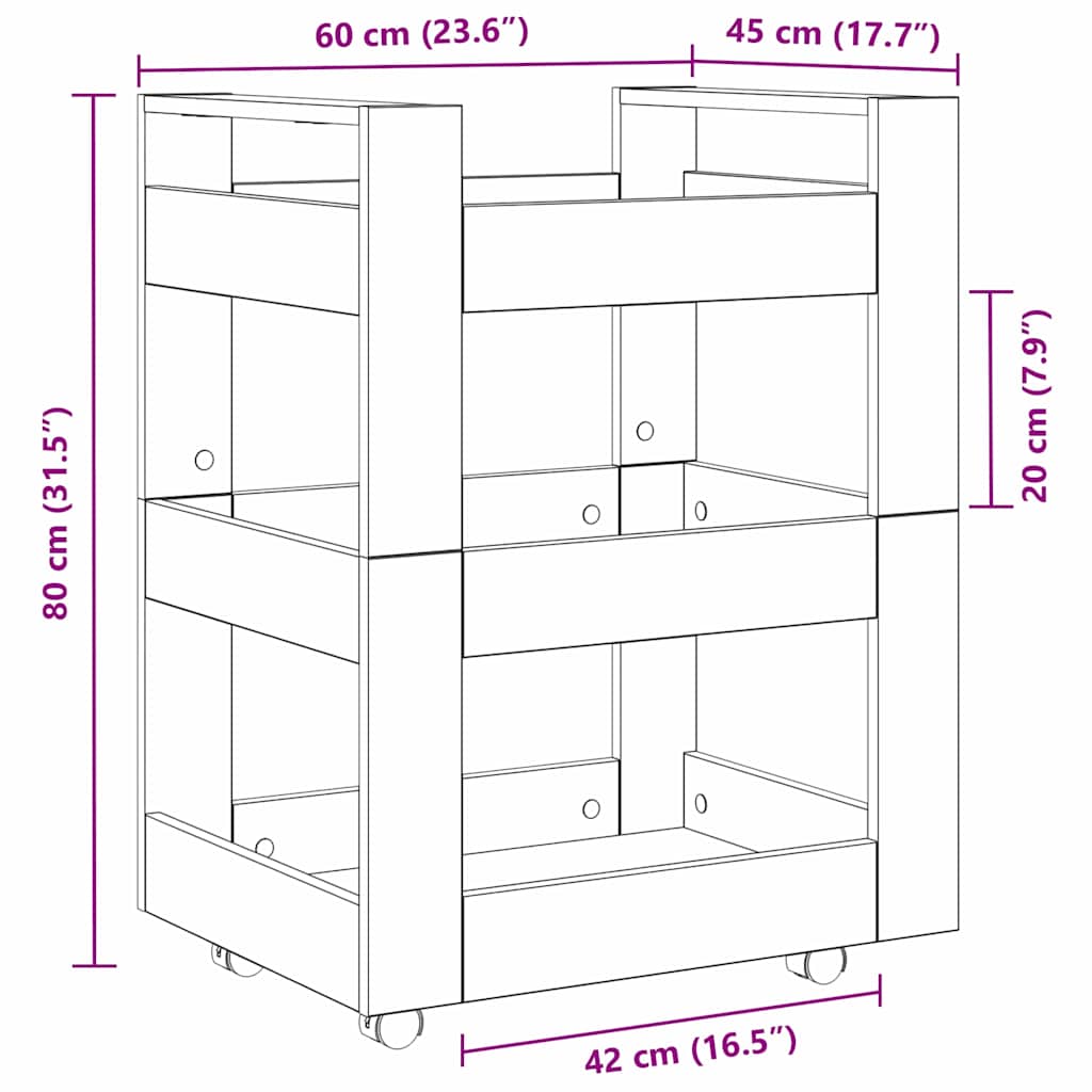 vidaXL Kitchen Trolley Artisan Oak 60 x 45 x 80 cm Engineered Wood