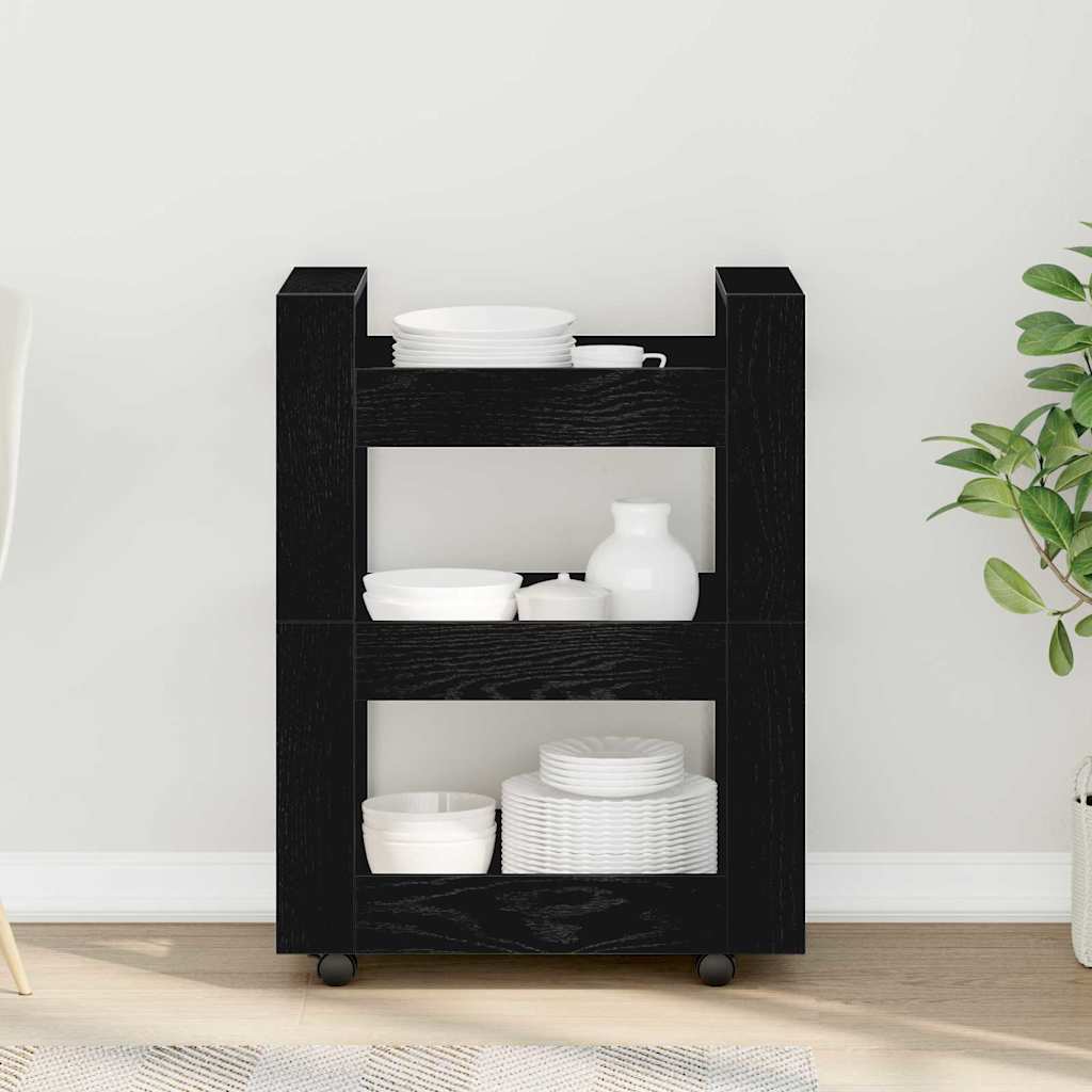 vidaXL Kitchen Trolley Black Oak 60 x 45 x 80 cm Engineered Wood