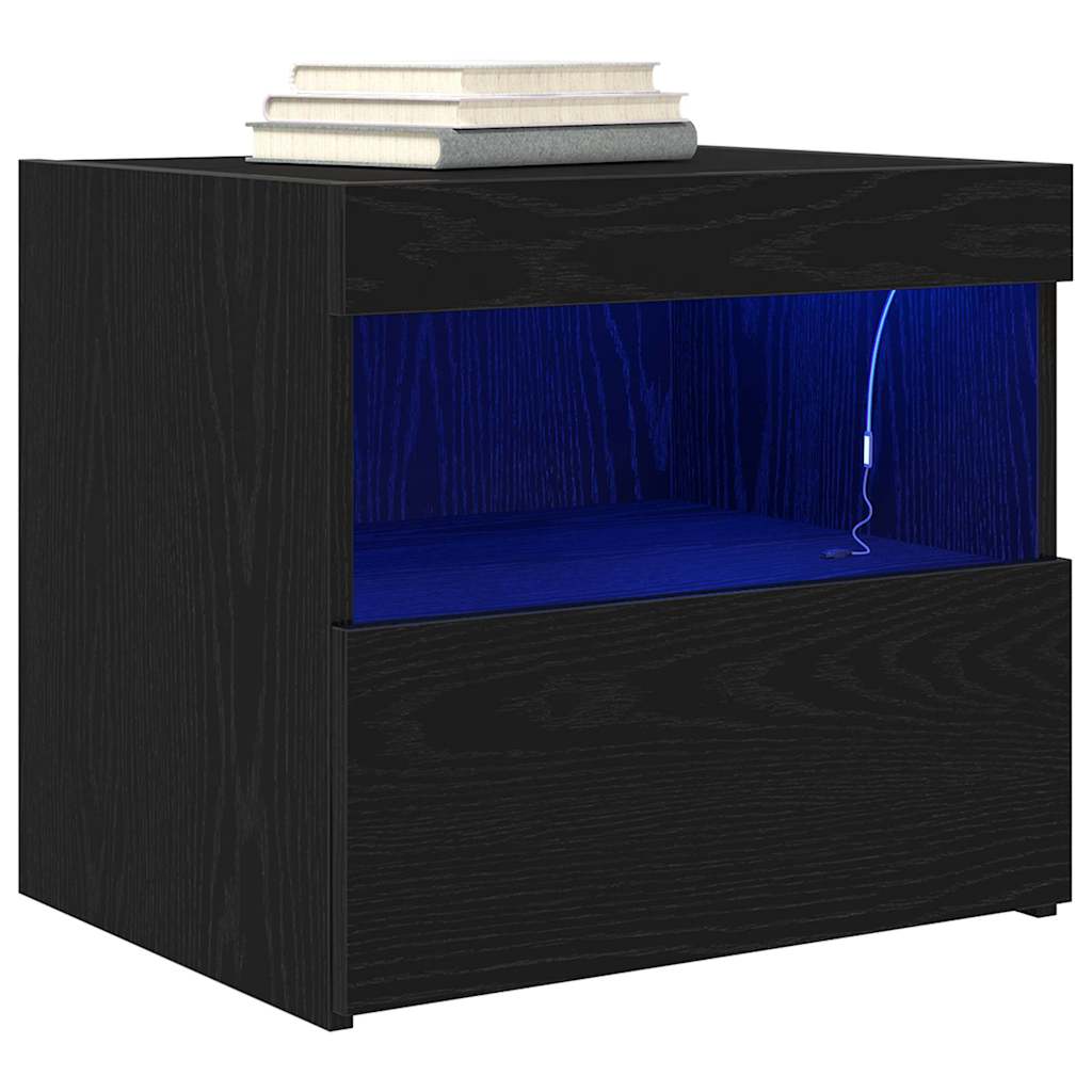 vidaXL Bedside Cabinet Black Oak 50 x 40 x 45 cm Engineered Wood