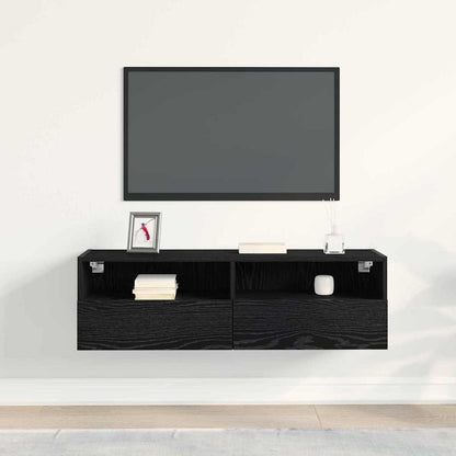 vidaXL TV Wall Cabinet 100 x 30 x 30 cm Black Oak Engineered Wood
