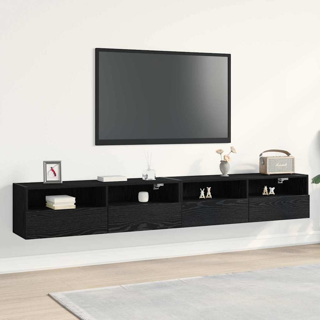 vidaXL TV Wall Cabinet Wall-mounted 2 pcs Black oak 100 x 30 x 30 cm