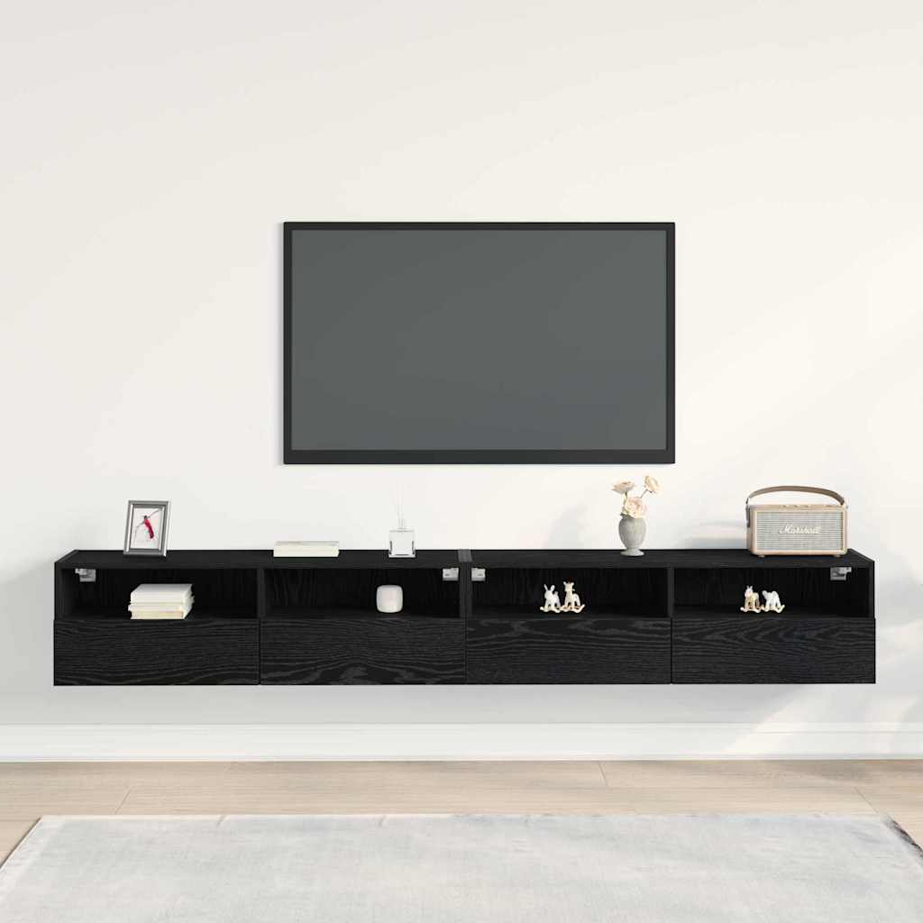 vidaXL TV Wall Cabinet Wall-mounted 2 pcs Black oak 100 x 30 x 30 cm