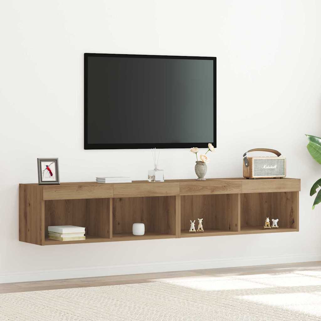 vidaXL TV Cabinet Set with LED 2 pcs Artisan Oak 80 x 30 x 30 cm