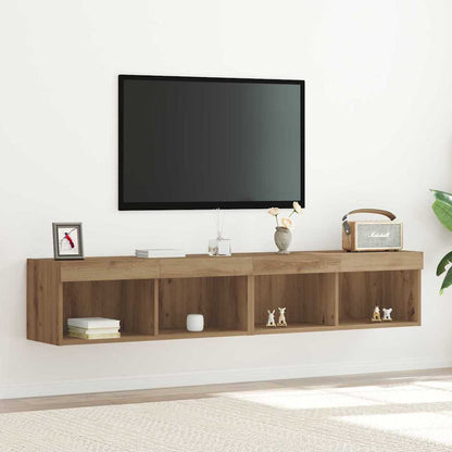 vidaXL TV Cabinet Set with LED 2 pcs Artisan Oak 80 x 30 x 30 cm