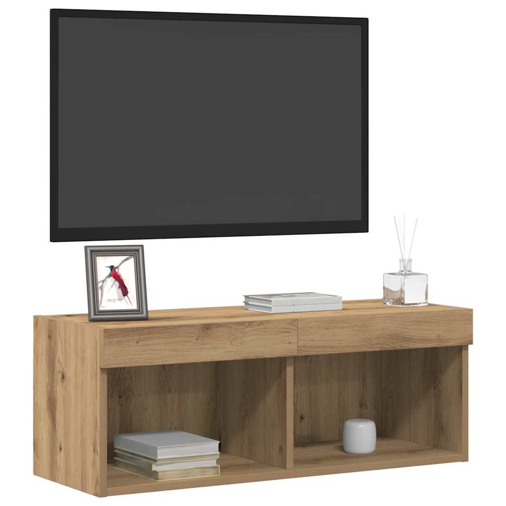 vidaXL TV Cabinet Set with LED 2 pcs Artisan Oak 80 x 30 x 30 cm
