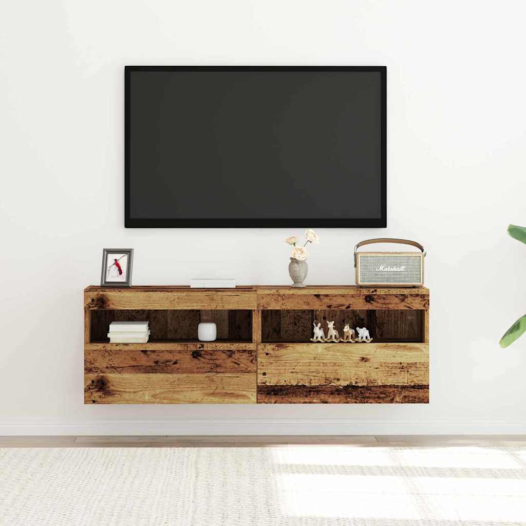 vidaXL TV Wall Cabinet 2 pcs Old wood 60 x 30 x 40 cm Engineered Wood