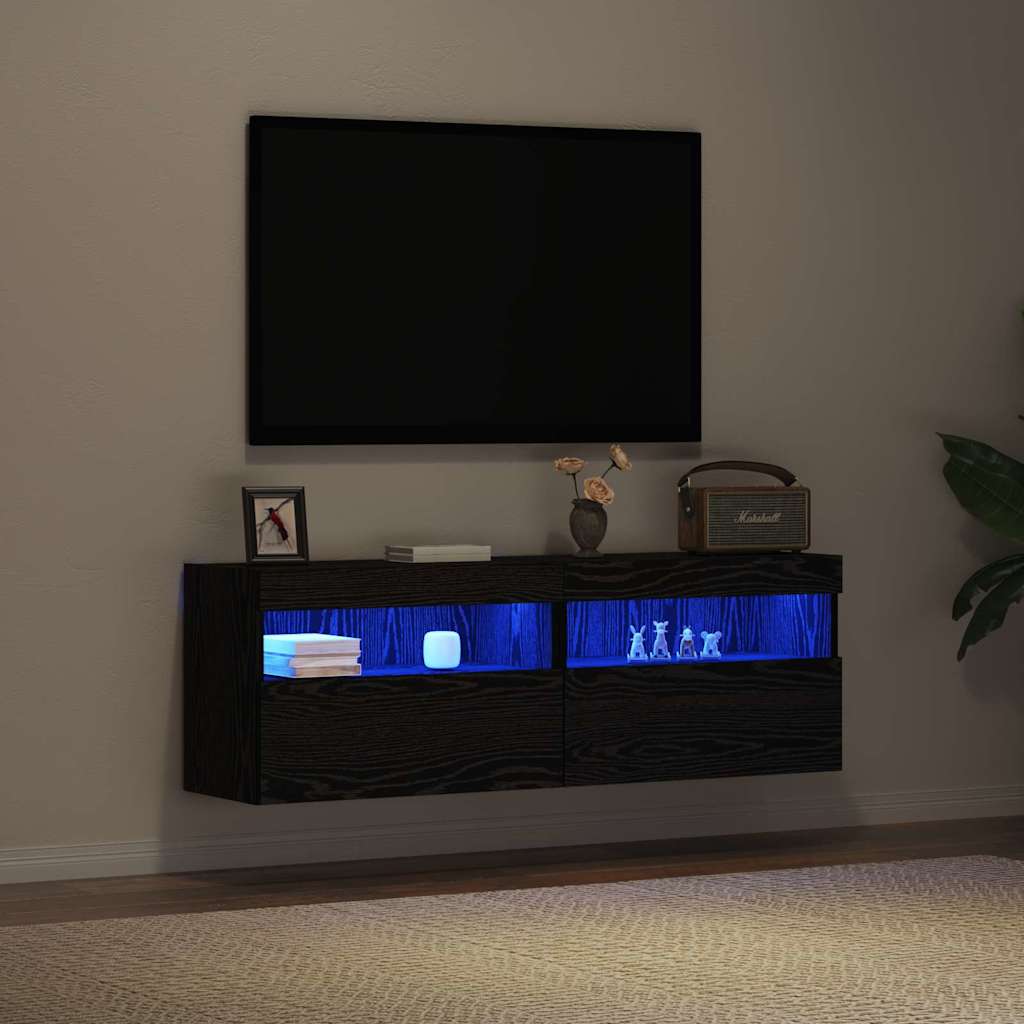 vidaXL TV Wall Cabinet 2 pcs Black oak 60 x 30 x 40 cm Engineered Wood