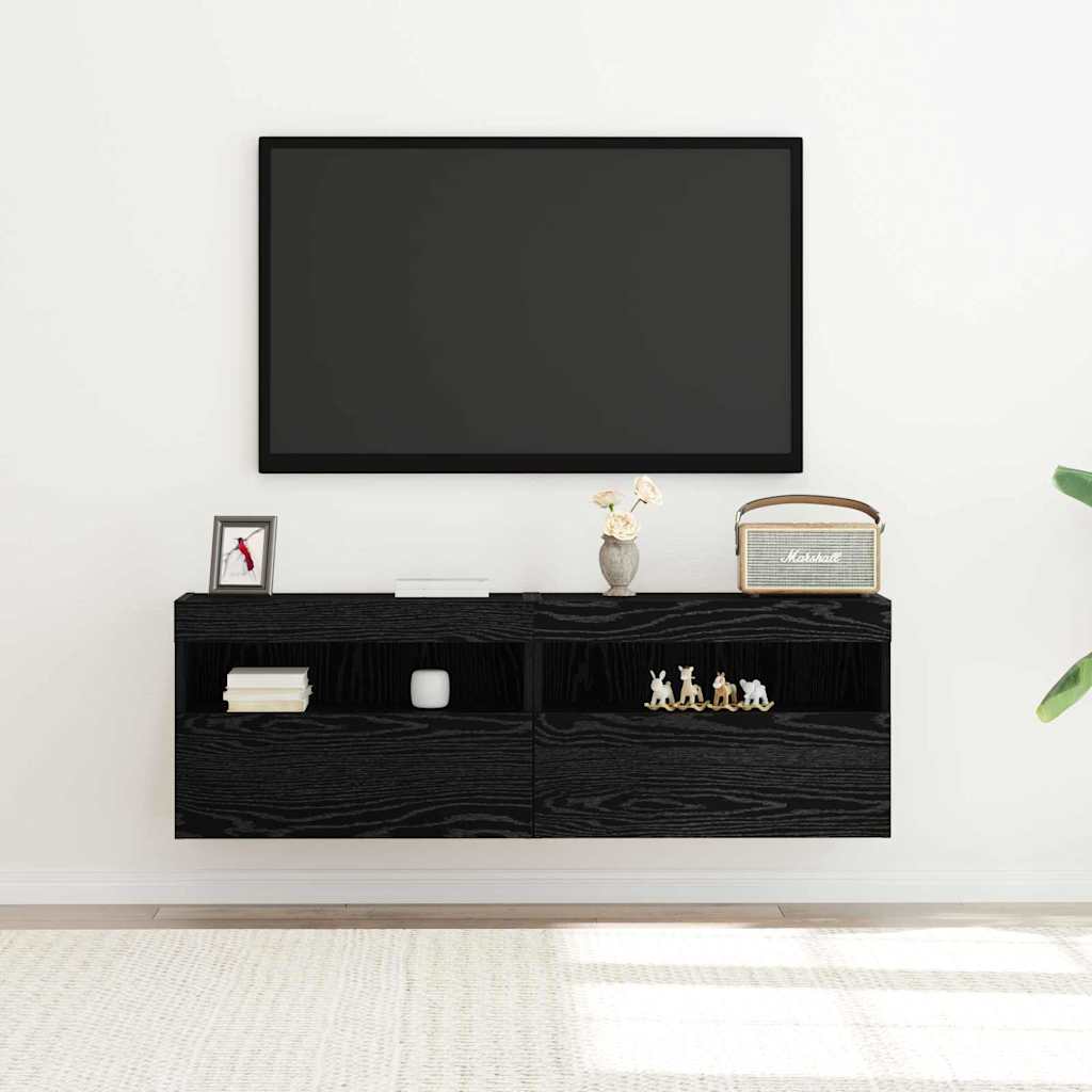 vidaXL TV Wall Cabinet 2 pcs Black oak 60 x 30 x 40 cm Engineered Wood