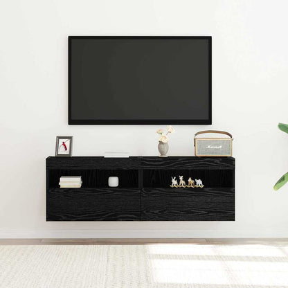 vidaXL TV Wall Cabinet 2 pcs Black oak 60 x 30 x 40 cm Engineered Wood