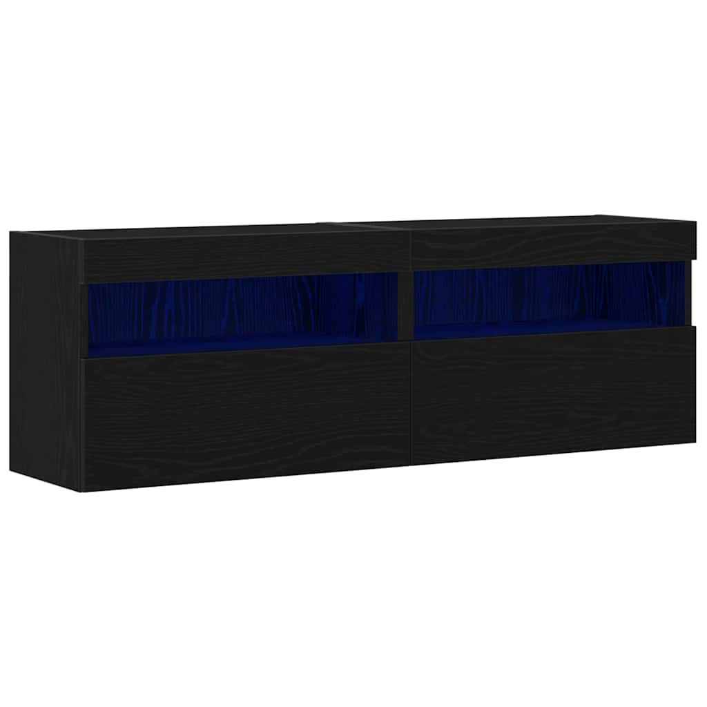 vidaXL TV Wall Cabinet 2 pcs Black oak 60 x 30 x 40 cm Engineered Wood