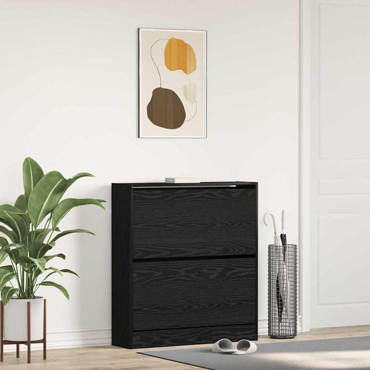 vidaXL Shoe Cabinet 80 x 21 x 87.5 cm Engineered Wood Black Oak