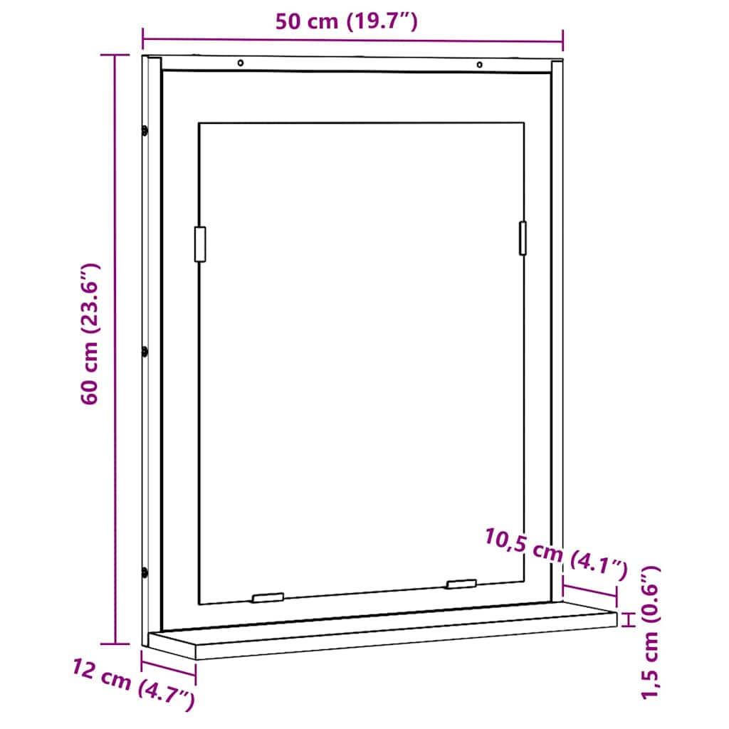 vidaXL Mirror Black oak 50 x 12 x 60 cm Glass and Engineered Wood