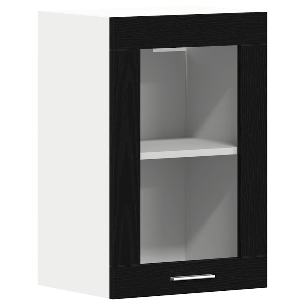 vidaXL Hanging Glass Cabinet Black Oak 40x31x60 cm Engineered Wood