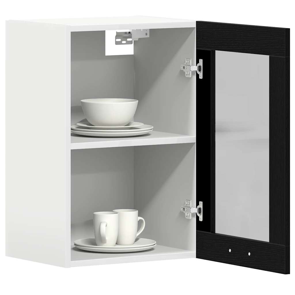 vidaXL Hanging Glass Cabinet Black Oak 40x31x60 cm Engineered Wood