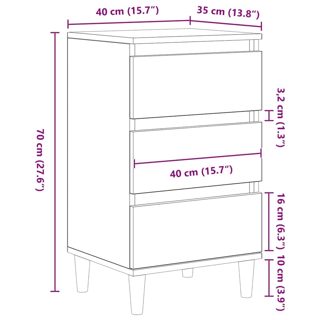 vidaXL Bedside Cabinet Black Oak 40 x 35 x 70 cm Engineered Wood