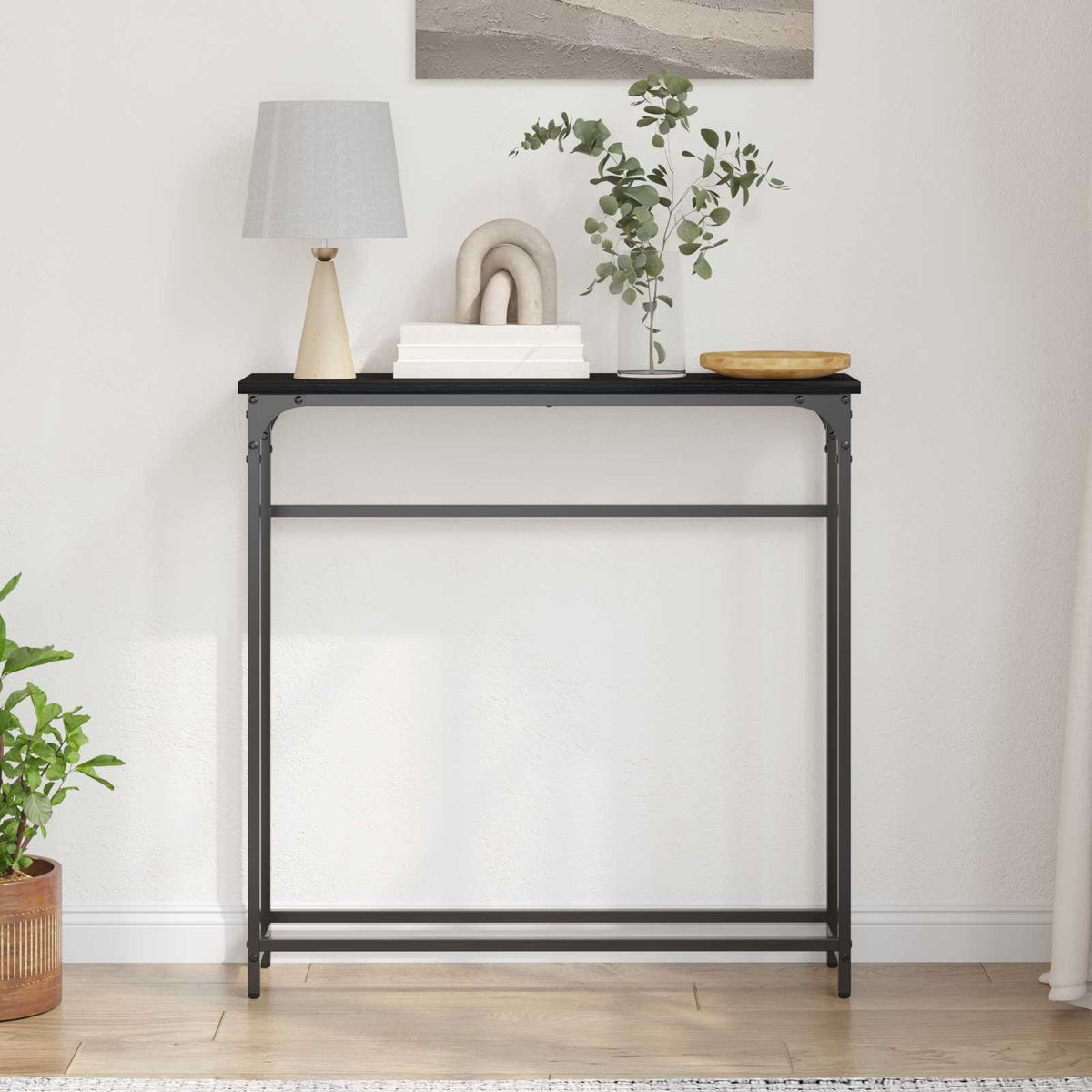 vidaXL Console Table Black Oak 75 x 19.5 x 75 cm Engineered Wood