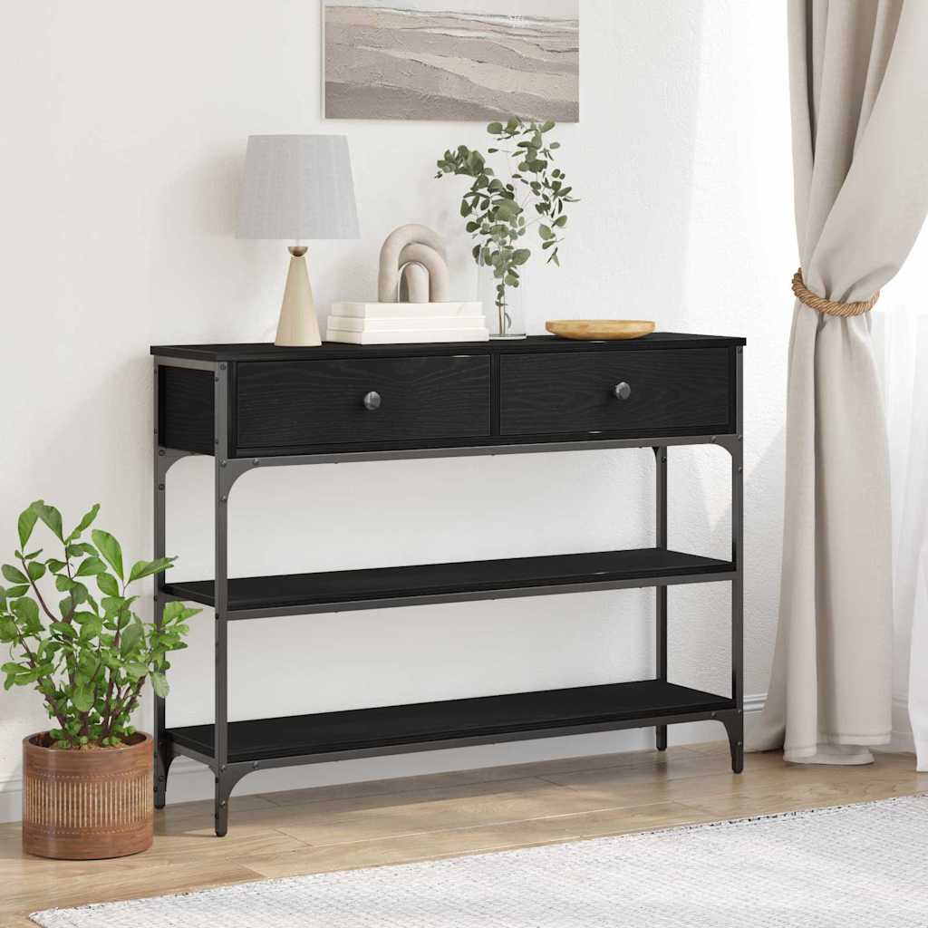 vidaXL Console Table Black Oak 100 x 25 x 75 cm Engineered Wood
