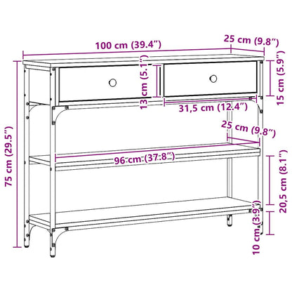 vidaXL Console Table Black Oak 100 x 25 x 75 cm Engineered Wood