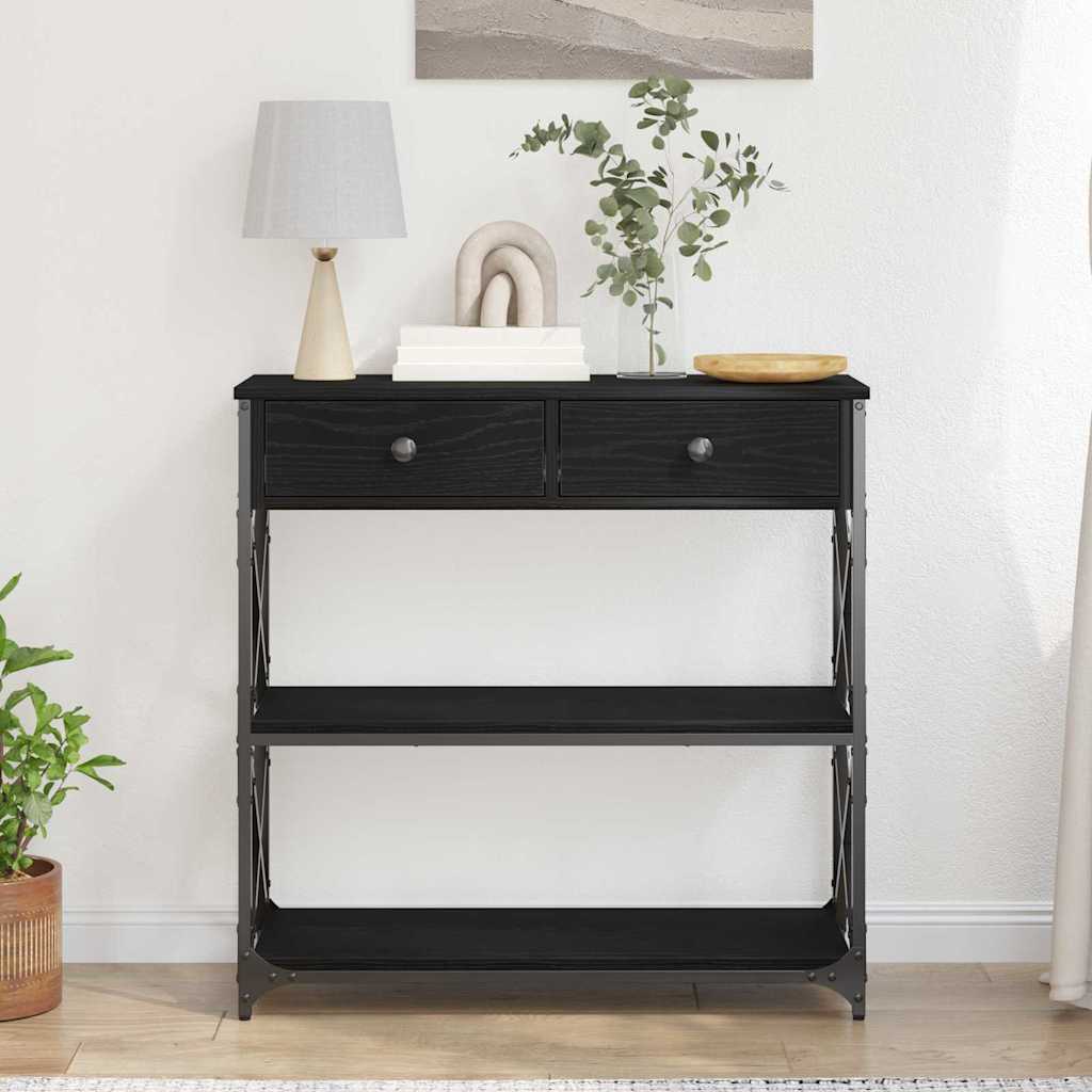 vidaXL Console Table with Drawer with Shelf Black oak 75 x 28 x 75 cm