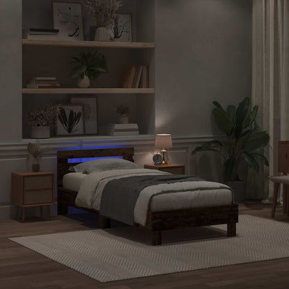 vidaXL Bed Frame with LED Old Wood 100 x 200 cm Engineered Wood