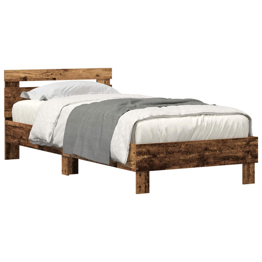 vidaXL Bed Frame with LED Old Wood 100 x 200 cm Engineered Wood