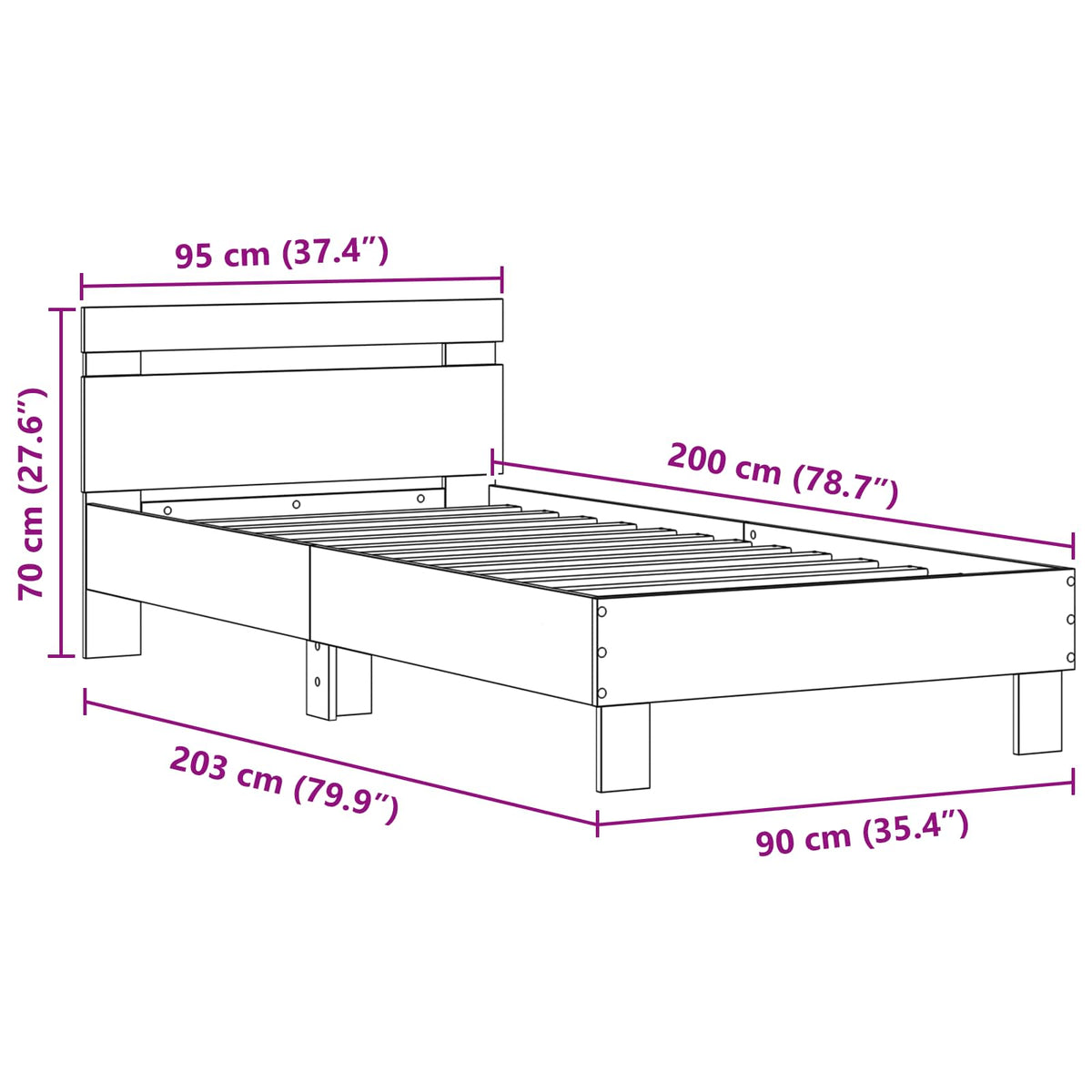 vidaXL Bed Frame with Headboard Black Oak 90 x 200 cm Engineered Wood