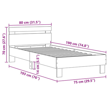 vidaXL Bed Frame with LED Old Wood 75 x 190 cm Engineered Wood