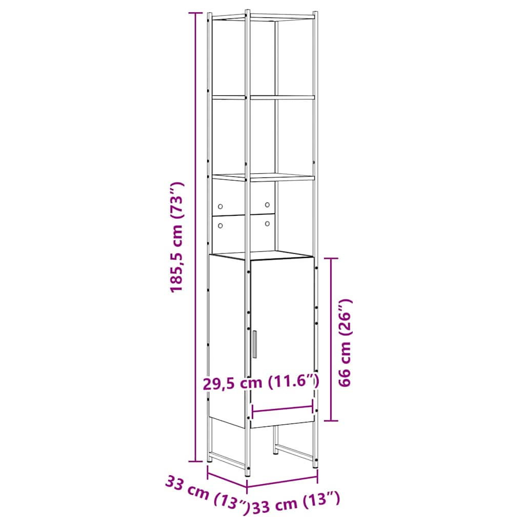 vidaXL Bathroom Cabinet Sonoma 33 x 33 x 185.5 cm Engineered Wood