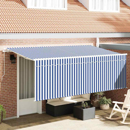 vidaXL Retractable Awning Retractable Striped Blue 350 x 200 cm Fabric
