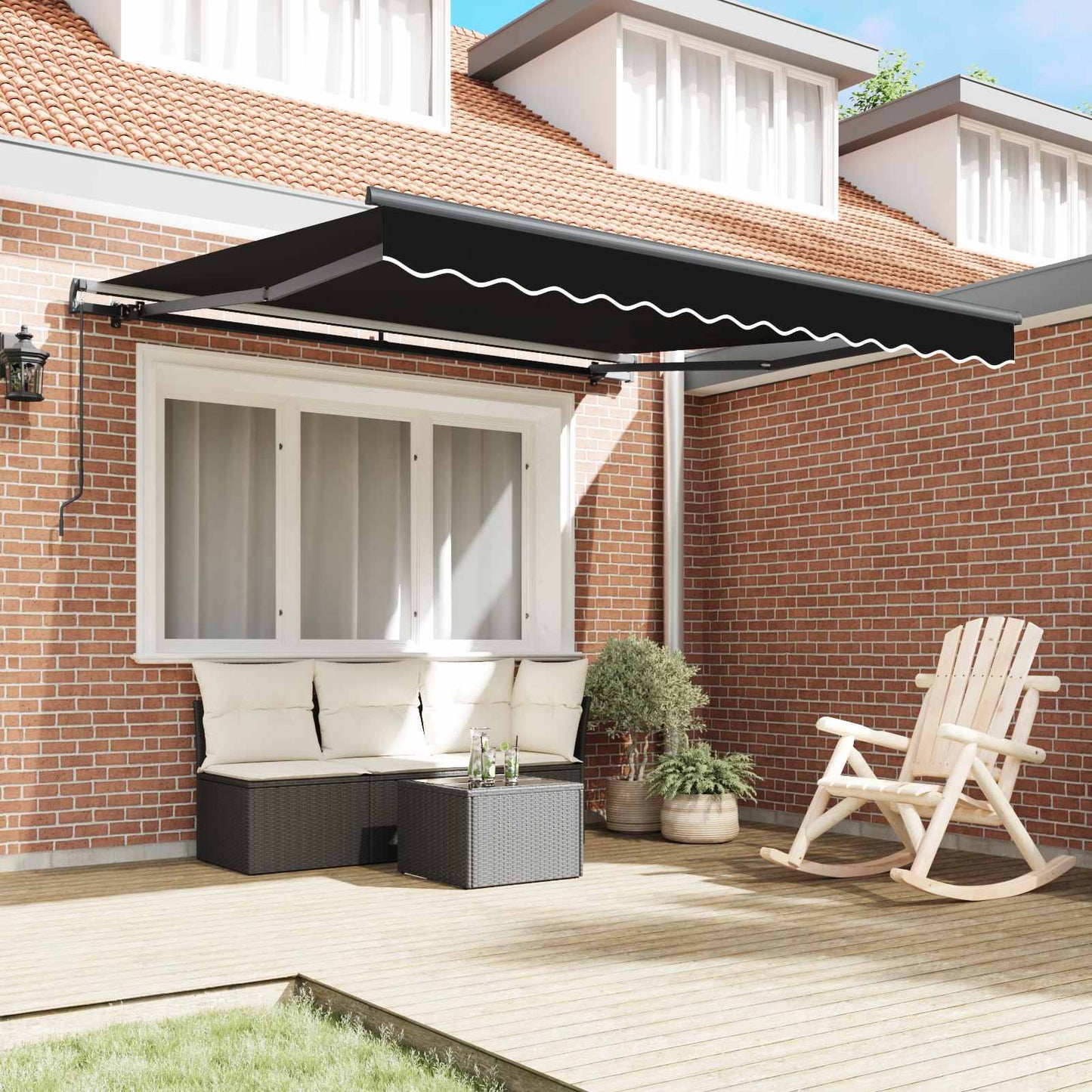vidaXL Retractable Awning Black 300 x 250 cm Polyester and Aluminium