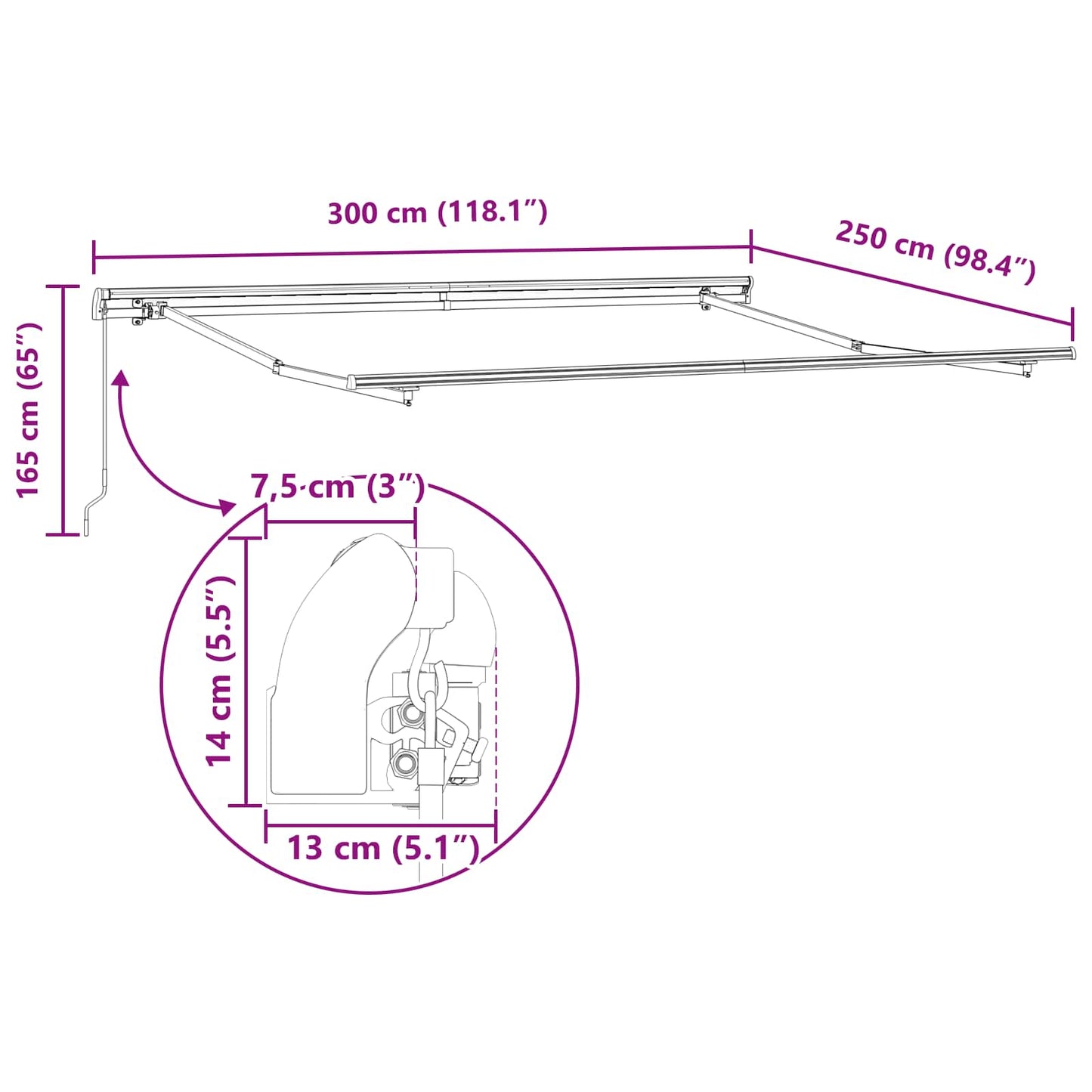 vidaXL Awning Retractable Manual Red 300 x 250 x 165 cm Polyester