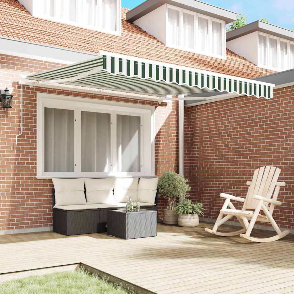 vidaXL Retractable Awning Green and White 300 x 250 x 165 cm