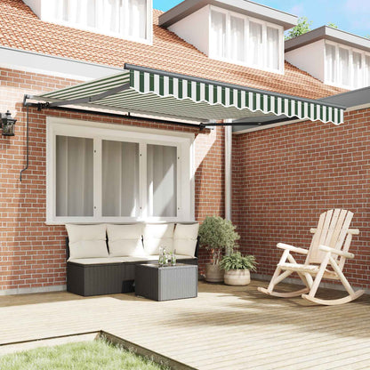 vidaXL Retractable Awning Green and White 300 x 250 cm