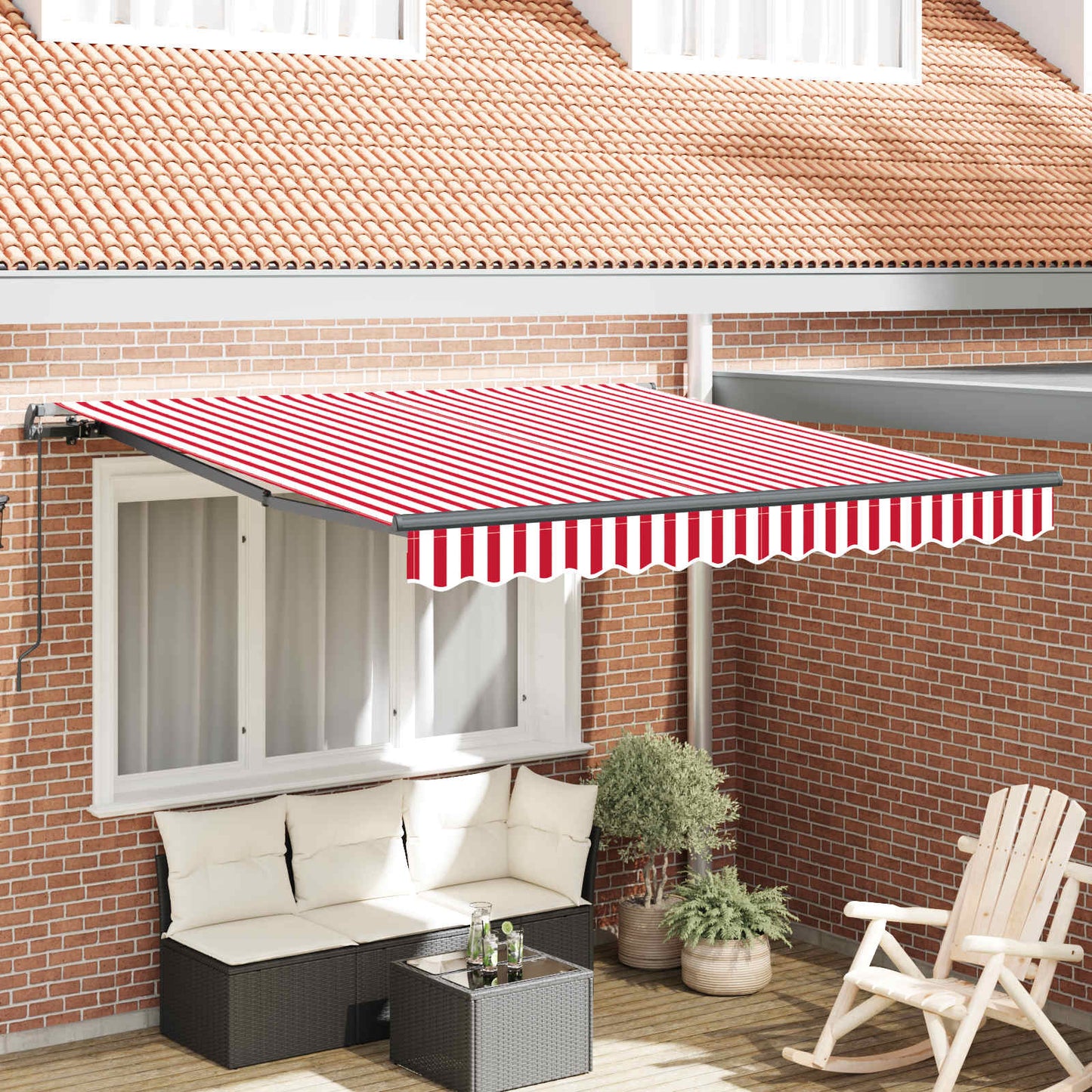 vidaXL Retractable Awning Red and White 350 x 250 cm