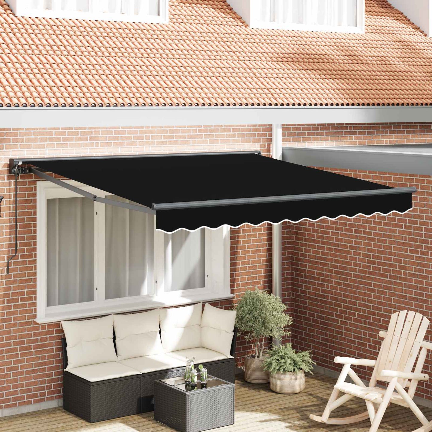 vidaXL Awning Frame Black 350 x 250 cm Polyester with PU coating